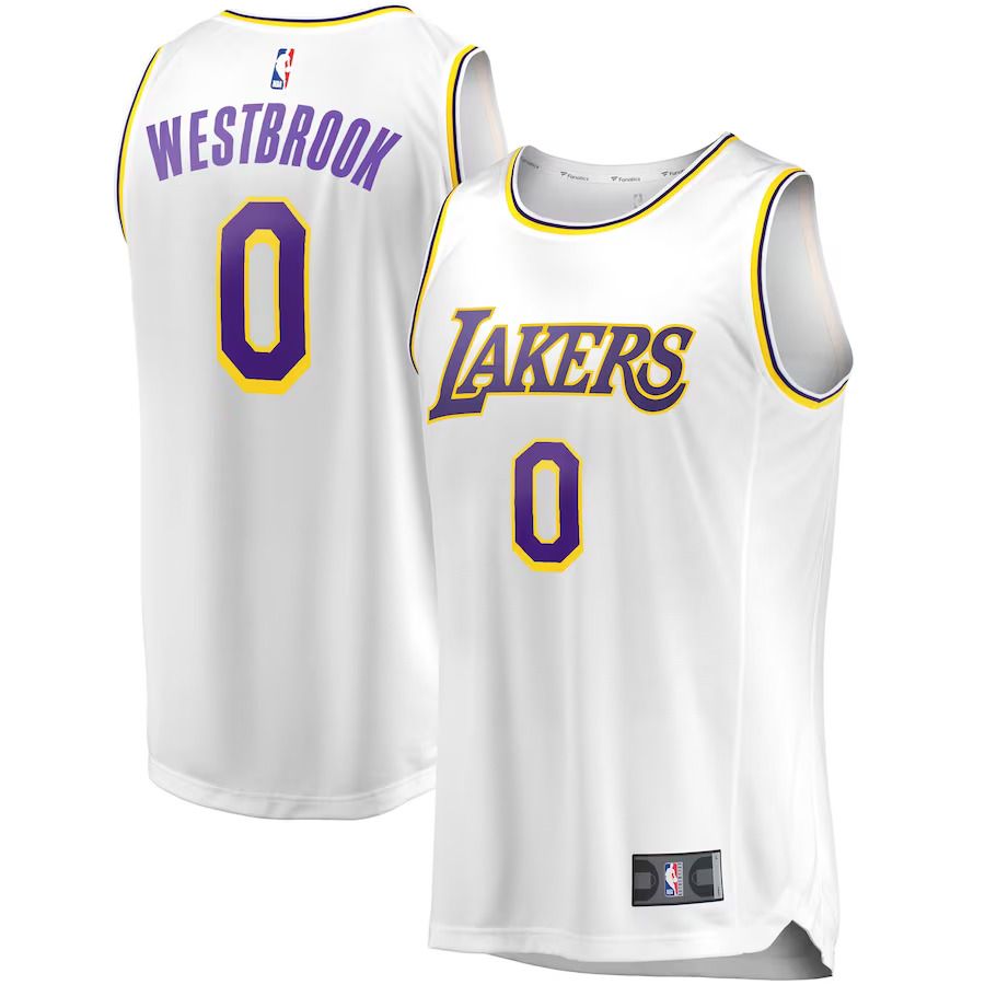 Men Los Angeles Lakers 0 Russell Westbrook Fanatics Branded White Fast Break Replica Player NBA Jersey
